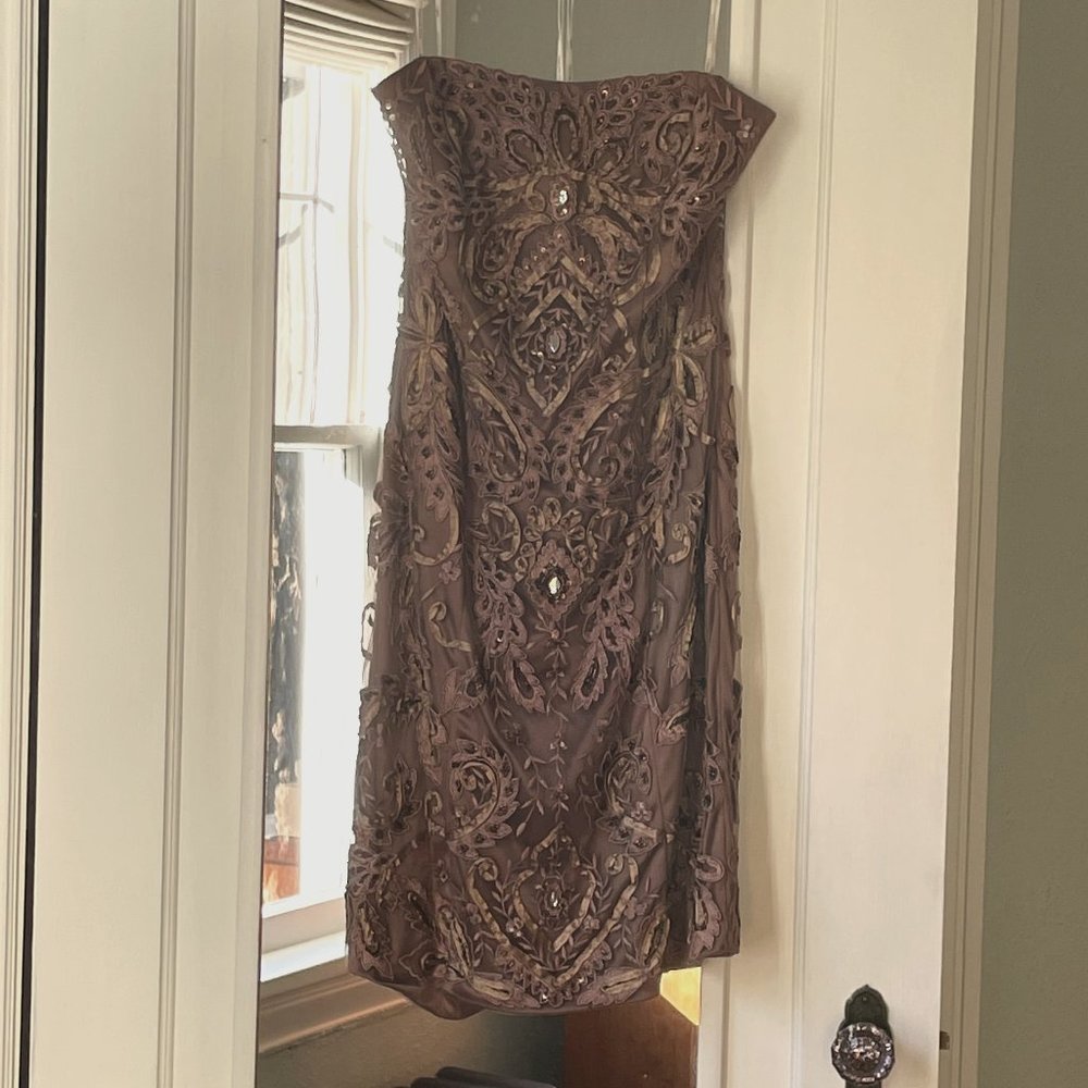 Sue Wong Brown Beaded Cocktail Dress
